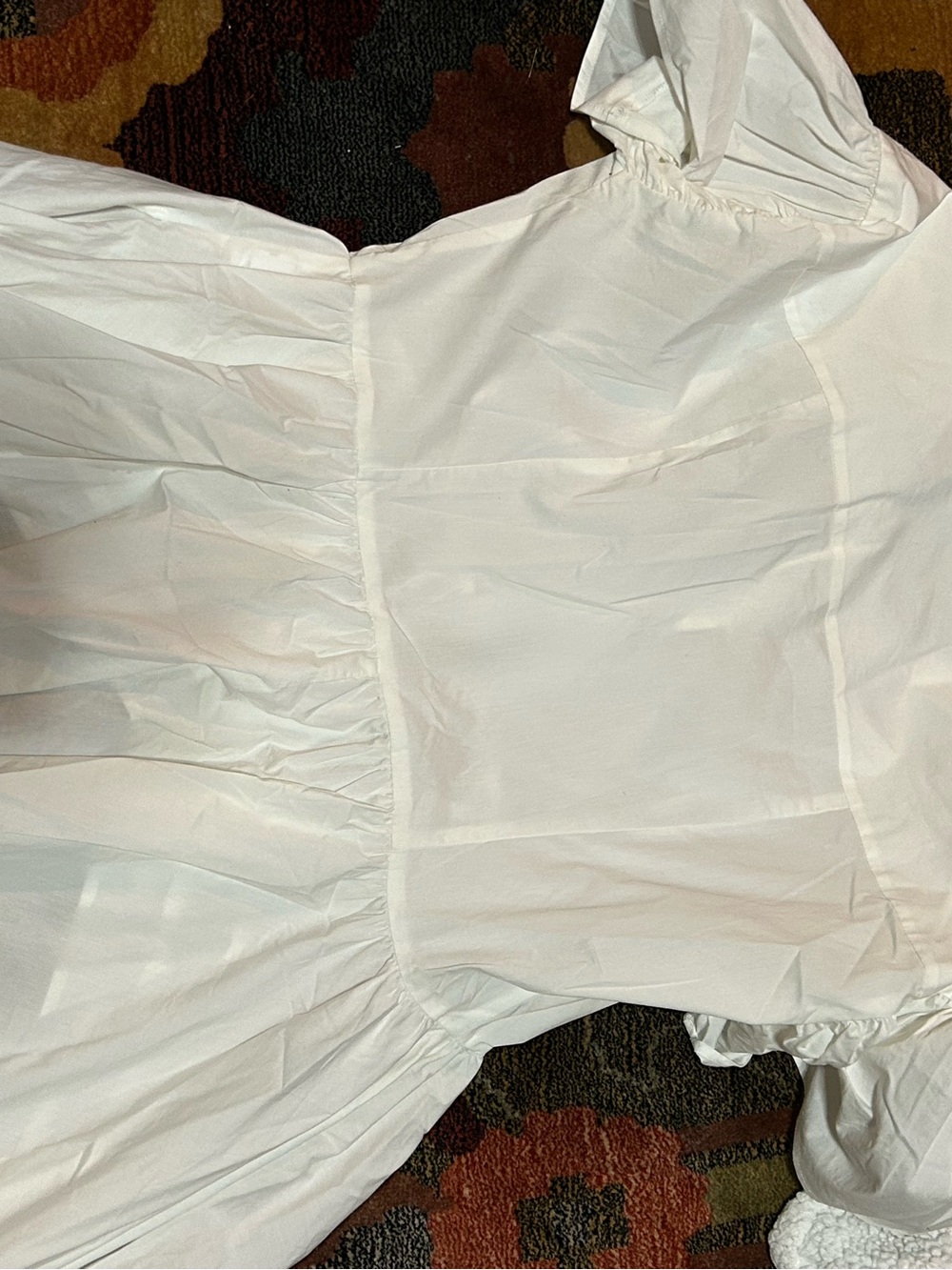 New York & Company White Button-Down Puff Sleeve Blouse